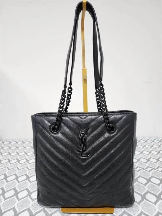 Authentic Saint Laurent Sheepskin Matelasse Chevron Slim Monogram Shopping Bag - Picture 1 of 12